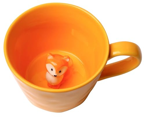 Cteahrow Squirrel Ceramic Mug with 3D Animal Inside, Cartoon Handmade Figurine Mug, 12 oz/360ml Cute Coffee Mug with Interesting Design, Holiday and Birthday Gift for Coffee and Milk Tea Lovers (Fox)