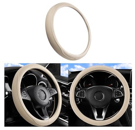 CGEAMDY Housse Volant Voiture Couleur Unie, Housse Volant Voiture Cuir, Couvre Volant Voiture Antidérapant Respirant Souple, Automobile Universel Intérieur Accessoires De Décoration(Beige)