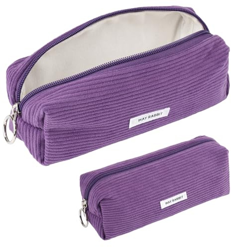 Deepton Mäppchen Cord-Stoff, Federmäppchen Milchig Gelb für Mädchen Teenager, Federtasche Stiftetasche Stiftemappe Pencil Case Schulmäppchen für Schule, Büro - Lila