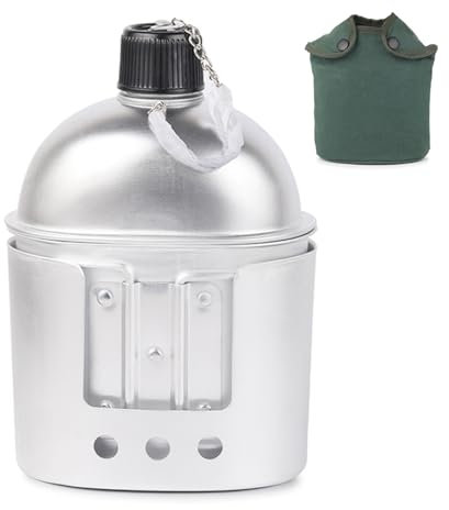 3-teiliges Kochgeschirr-Set aus Aluminium, Militär, Kantine, Tasse, Holzofen-Set mit Abdecktasche, für Camping, Wandern, Rucksackreisen