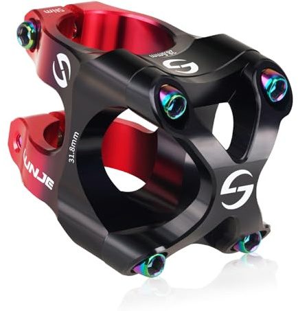 LUNJE 31.8mm Bike Stem, 35mm Short MTB Stem, CNC Machined 6061-T6 Aluminum Alloy with Vibrant Dual-Tone Anodized Finish, Anti-Corrosion, Fits Mountain/Road/BMX Bikes (Black Red)