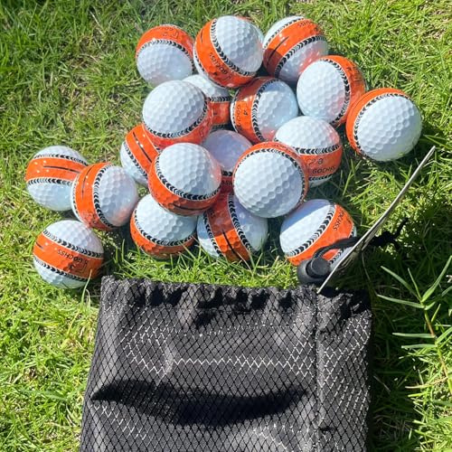 GOCHSS 2-lagige Surlyn-Golfbälle, weiß, mit orangefarbener Ziellinie，332 Dimples, geringer Spin, Weite über 27 Meter, langlebige Golfbälle für Amateure, Junioren und Damen – 20er-Pack