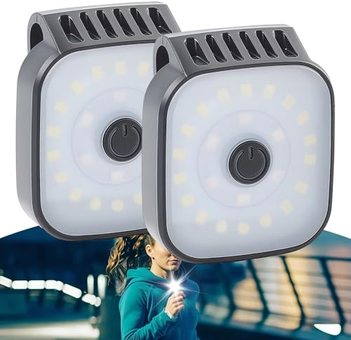2 Stück LED Clip Lampe, Clips Lampe Laufen Licht Stirnlampe auf Taschenlampe, Wiederaufladbar Clip Lampe, Hohe Helligkeit Brust Licht, Nacht Clip Lauflicht, für Joggen Klettern Läufer Camping Wandern
