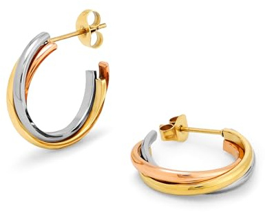 KIM JOHANSON® Edelstahl Damen Ohrringe *Tricolor* in Silber, Gold & Roségold | Dreifarbige Ohrhänger | Wasserfeste Creolen| Boho Schmuck für Frauen | Dreifache Multi Layer Kreolen | Mit Schmuckbeutel