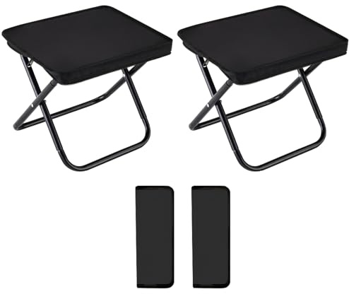 AURIVEE 2 Pezzi Sgabello Pieghevole Borsa Portatile 33cm Design 2 in 1, Sgabello Campeggio Compatto Ultraleggero per Adulti, Escursionismo Pesca Eventi Outdoor, Regge 120kg, Nero