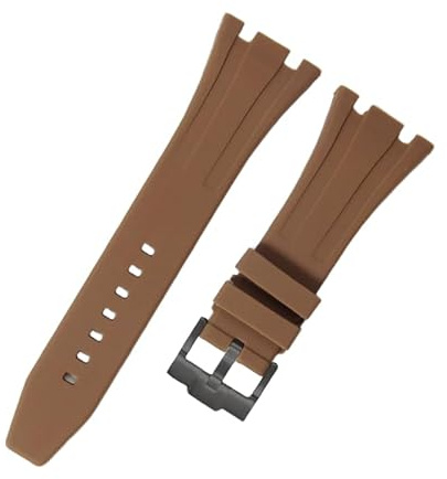 ROUHO 26mm Silicone Caoutchouc Bracelet Montre – Sport Remplacement Sangle Montre pour Audemars Piguet Royal Oak 15400/15500/26331-Marron + Noir