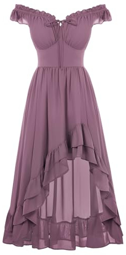 SCARLET DARKNESS Robe médiévale pour femme, ourlet à volants, col en V, ligne A, robe midi corset