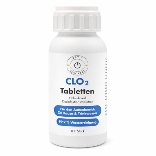 Fit4Blackout Travel Wasseraufbereitung Trinkwasser (100 Tabletten) - Wasserentkeimung, Wasserfilter & Trinkwasseraufbereitung - Chlordioxid Tabletten - Blackout Notfallrucksack - Notfall Ausrüstung