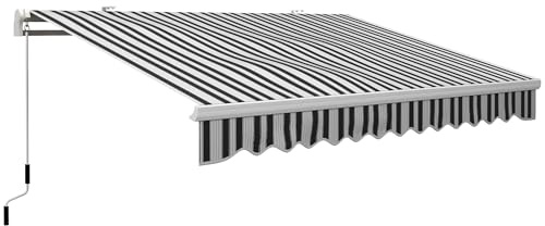 Outsunny Toldo Manual Retráctil 395x245 cm, Toldo Exterior Terraza con Ángulo Ajustable, Brazo Articulado, Montaje a Pared, Estructura de Aluminio, Anti-UV e Impermeable, para Jardín, Azul y Blanco