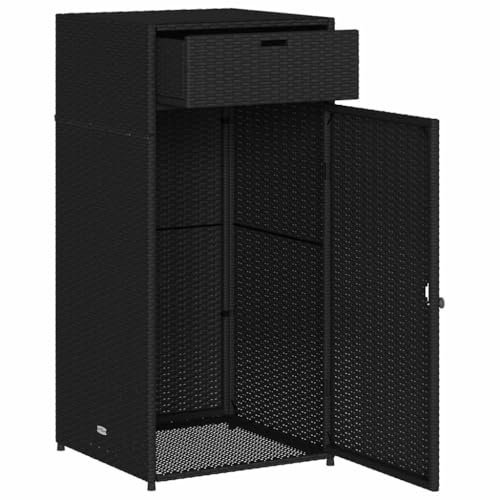 Garden Cabinet Black Poly Rattan 55 x 55 x 111 cm Weatherproof with Powder-Coated Steel Frame for Garden Balcony Patio Robust Storage Space for Cushions Pool Accessories