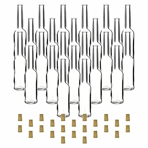 gouveo 24er Set Glasflaschen 100 ml Sinfonie mit Korken (SK) - Leere Flaschen zum Befüllen und Verschenken - Kleine runde Korkenflaschen für Likör, Öl, Essig (SIF100SK)