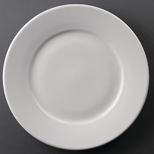 Olympia Athena Speiseteller-Set mit breitem Rand, 25,4 cm (10 Zoll), 12 Stück, weiß, superglasiertes Porzellan, spülmaschinen- und mikrowellengeeignet, BS4034-zertifiziert für Hotelgebrauch, CC209