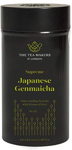 The Tea Makers of London Supreme Japanese Genmaicha | Authentic Green Tea with Roasted Rice | Nutty & Umami Flavour | 100g Loose Leaf Tea Caddy