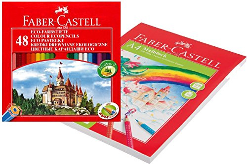 Faber-Castell 120148 Federmäppchen mit 48 Buntstiften (inkl. Spitzer) Bleistiftbox + Zeichenbuch