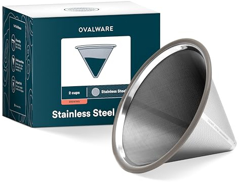 OVALWARE Paperless Stainless Steel Pour Over Coffee Filter – Reusable and Permanent Coffee Cone Dripper for Ovalware, Chemex, Hario and Other Carafes