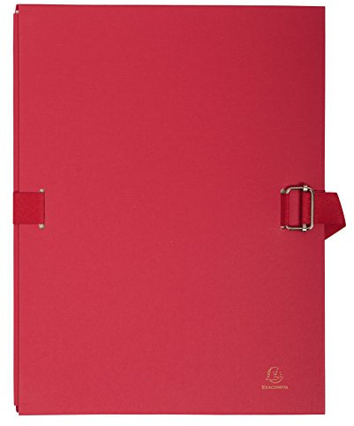 Exacompta 725E Dokumentenmappe (DIN A4, 320x240, mit Schnallenverschluß und Leinengurt, kaschiert) 10er Pack rot, schwarz | 10 Karton, Rücken ausziehbar bis 13 cm, Verschluss mit Gurt, 24 x 32 cm, A4