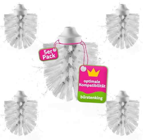 Bürstenking WC Ersatzbürstenkopf, 65 mm, Toilettenbürstenkopf Set passend für M12 WC-Garnituren, Borsten Ersatzklobürstenkopf, mit M12 Innengewinde, 5 Stück, weiß