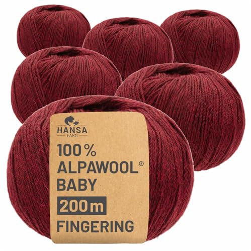 HANSA-FARM | 100% Baby Alpakawolle in 50+ Farben (kratzfrei) - 300g Set (6 x 50g) - weiche Alpaka Wolle zum Stricken & Häkeln in 6 Garnstärken by Hansa-Farm - Weinrot (Rot)