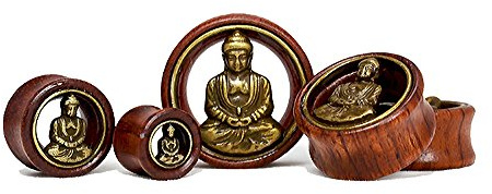 Flesh Tunnel Holz Buddha Wood 12-30 mm Ear Plug Sattle Fit Double Flared Organic braun 22 mm