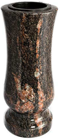 Afterglow Vase funéraire élégant en granit véritable Aurora India Hauteur 28 cm/Ø 12 cm Décoration de tombe Vase en granit résistant aux intempéries et au gel avec insert en plastique pour cimetière