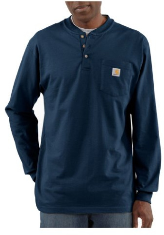 Carhartt Herren Loose Fit, schweres, langärmliges Pocket Henley-T-Shirt, Marineblau, S