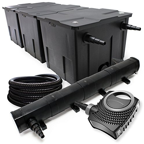 SunSun Komplettset: CBF-350C Teichfilter bis 90000L Teichfilteranlage als Durchlauffilter, CTF-8000 Teichpumpe 8000l/h 70W, CUV-272 Teichklärer UVC Klärer mit 72W, 25m Teichschlauch 25 mm, Y-Verteiler