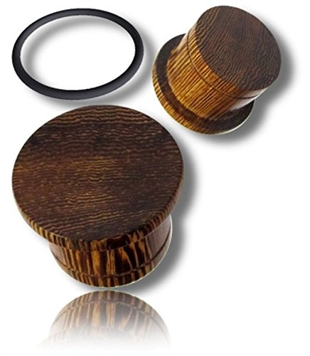CHICNET Flat Top Plug Siamea Holz Single Flared Maserung Gummiring Tribal Flesh Tunnel Holz 14 mm