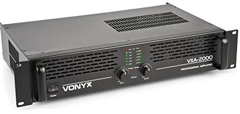 Vonyx VXA-2000 PA Endstufe Hifi 2000 Watt PA Verstärker mit Brückenschaltung, 2x1000W Stereo Amplifier, SMT-Technologie, 19 Zoll Rack fähig, 6,3 mm Klinke, RCA Cinch, NL2, 4 Ohm, 8 Ohm - Schwarz
