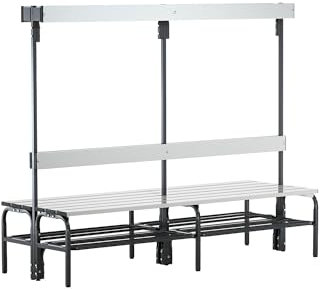 Certeo | Umkleidebank mit Aluminiumleisten | HxT 1650 x 725 mm | doppelseitig | Länge 1500 mm | 12 Haken | anthrazit