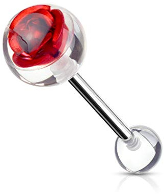 Paula & FRITZ® Piercing Langue en balle de acier chirurgical 316L acier inoxydable avec Rose...
