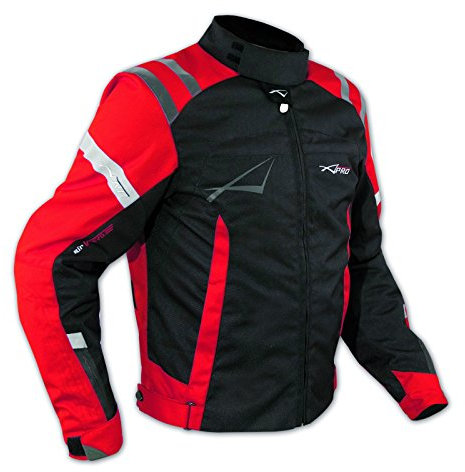A-Pro - Giacca da moto con protezioni e rivestimento termico interno, certificata CE, taglia L, rosso