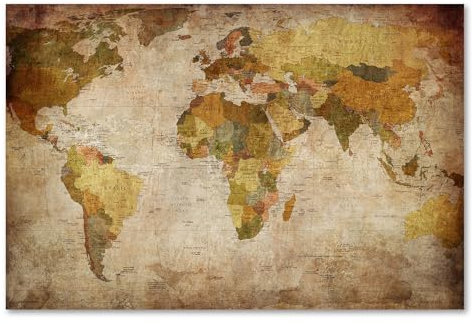 Postereck - 0459 - Vintage Weltkarte, Karte Bunt Länder Kontinente - Unterricht Klassenzimmer Schule Wandposter Fotoposter Bilder Wandbild Wandbilder - Poster - DIN A2-42,0 cm x 59,4 cm