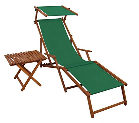 Erst-Holz Sonnenliege grün Liegestuhl Fußteil Sonnendach Tisch Gartenliege Deckchair Strandstuhl 10-304FST