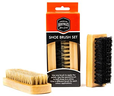 County 2 Piece Shoe Brush Set-polishing, Wooden, Brown, 1 Large 1 Small
