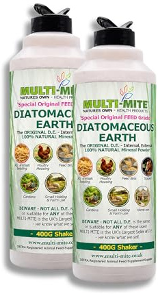 Multi-Mite 2 x 400G Shakers Feed Grade Diatomaceous Earth DE Powder for Dogs Cats Poultry Animal Bedding & Housing Pet Areas, Stables, Gardens. 100% Natural Highly Absorbent & Desiccating