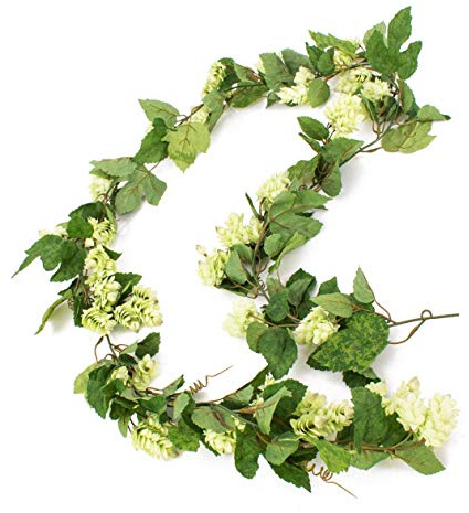 artplants.de Ghirlanda di Luppolo Artificiale, Verde, 130 Foglie, 60 Fiori, 200cm - Festone Floreale Decorativo/Decorazione Primaverile