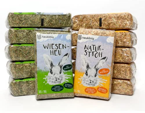 Heukönig 6x1kg Heu und 6x1kg Stroh Kombi-Paket, Perfekt als Einstreu und Futter - Natürlich & Staubfrei
