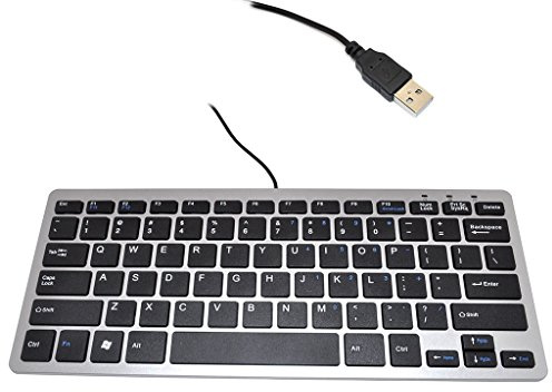 iKKEGOL® Mini USB Slim Wired 78 Key Small Super Thin Compact Keyboard for Desktop Laptop PC Win 7 (Black with Silver)