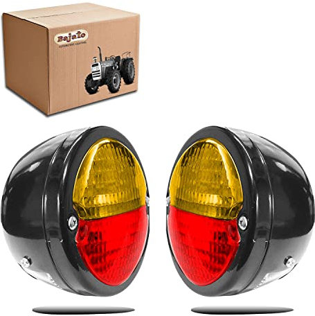 Bajato Paire De Feux Arrière Queue Lumières Assemblement I Noir Corps Noir Bague Rouge/Ambre Lentille Avec 12v Ampoules Adapté pour Jeep Willys Massey Ferguson & John Deere Tracteurs