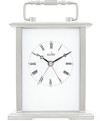 Acctim Gainsborough Mantel Clock Quartz Polished Metal Carriage Clock Energy Efficient Movement Silver