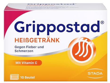 Grippostad Heißgetränk – Erkältungsmittel mit Zitronen-Geschmack ab 10 Jahren – gegen Schmerzen und Fieber – mit Paracetamol und Vitamin C – 1 x 10 Beutel Pulver