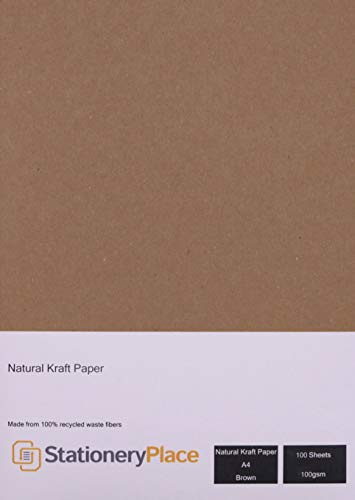 Stationery Place Brown Recycled Natural Kraft Paper A4 100 GSM 100 Sheet Pack