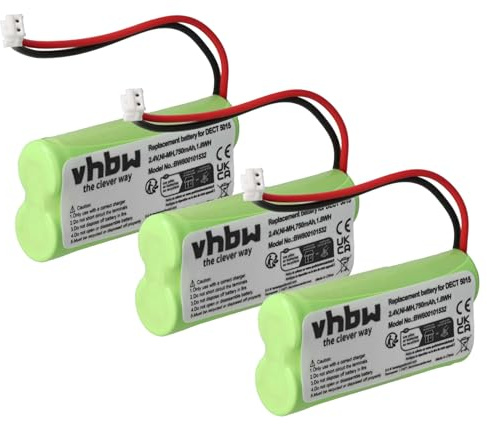 vhbw 3X Batterie Compatible avec Audioline DECT 5015 téléphone Fixe sans Fil (750mAh, 2,4V, NiMH) Vert - Remplacement pour 08C/CP18NM, BC101276