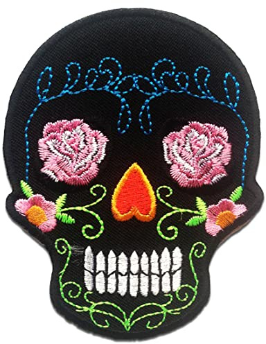 Catch the Patch Totenkopf Skelett Aufnäher zum Aufbügeln 7,2 x 9,4 cm Bügelbild für Erwachsene mit Skull Vintage Edgy Statement, Bügelpatch Patches Bügelflicken Geschenk