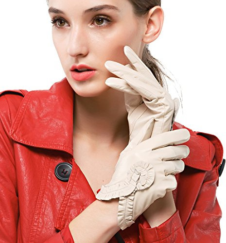 Nappaglo Damen Italien Nappa Leder Handschuhe Handgelenk Kurven Einfach Fahren Ungefüttert Touchscreen Handschuhe (L (Umfang der Handfläche:19.0-20.3cm), Weiß(Non-Touchscreen))