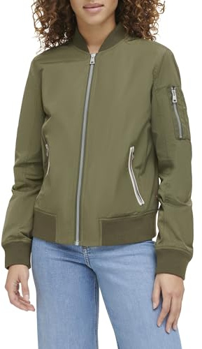 Levi's Women's Poly Bomber Jacket with Contrast Zipper Pockets, Army Green, X-Small