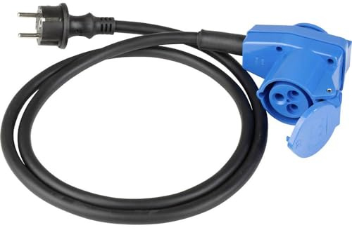 as - Schwabe Camping CEE-Adapterleitung 1,5 m - mit Schutzkontaktstecker - CEE-Winkelkupplung mit Schutzkontaktsteckdose + Klappdeckel - 230V, 16A - für Camping und Outdoor-Einsatz - IP44, 60483