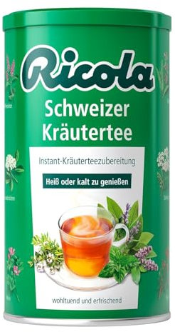 Ricola Instant Schweizer Kräuter-Tee heiß oder kalt, 1 x 200g, Teegetränk aus 13 Schweizer Bergkräutern, Instant-Getränkepulver Eistee
