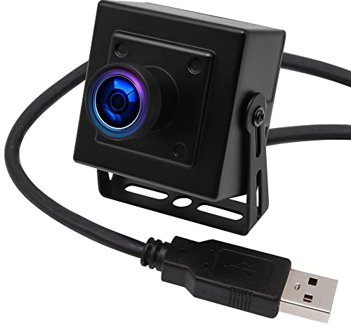 ELP Mini Aluminum Black Case USB Security Camera with 170degree Wide Angle Fisheye Lens USB2.0 Lightburn Camera for Home Security and Machine Vision System,9.9ft/3m Cable for PC, Laptop, Jetson Nano