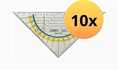 Linex geometri-triangel, 16 cm hypotenuse, halkfri effekt, motsatt skalfasett, plast